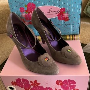 Poetic Licence Grey with a Burgundy Heel Mary Jane Pumps with Box